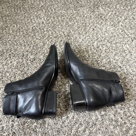 VTG Villager Ankle Boots Black Leather 8 M Block Low Heel 90s Classic Square Toe - Picture 6 of 10